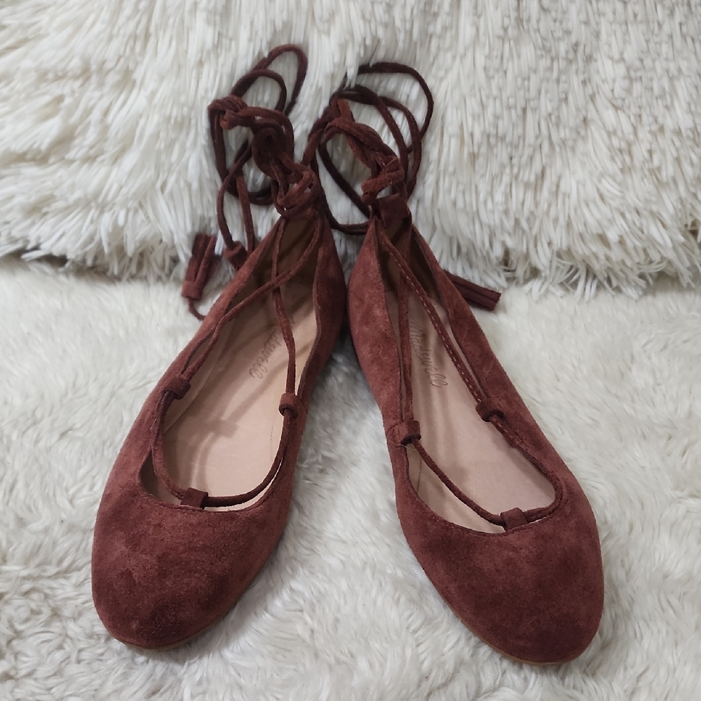 Madewell Brown Inga Suede Wrap Ballet Flats Tassle